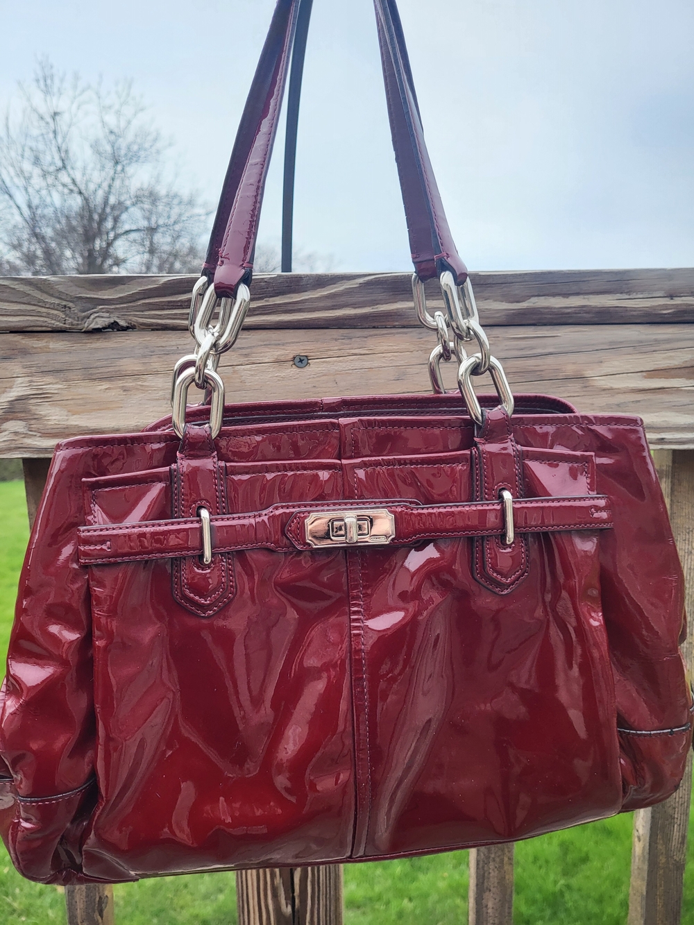 Coach Patent Leather Shoulder Bag in Deep Red
